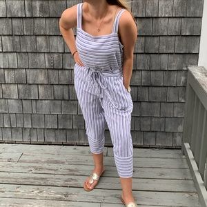 Beach Lunch Lounge Striped Linen Jumpsuit